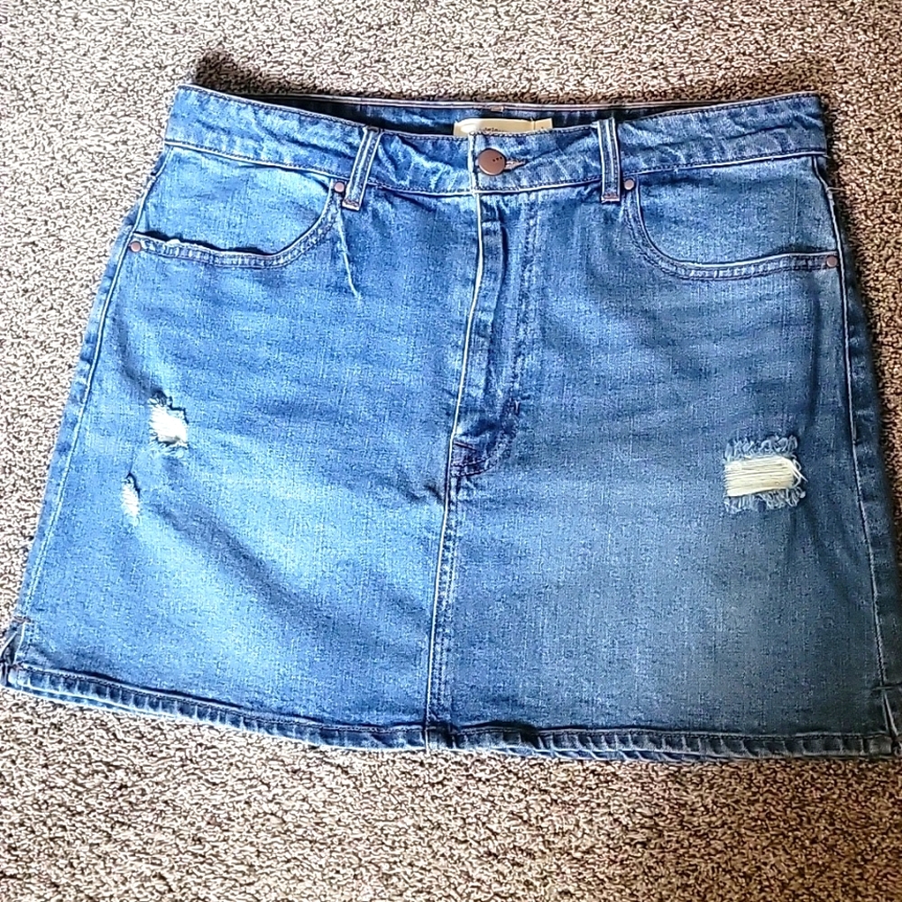 Classic Blue Denim Mini Skirt - Casual Distressed Style